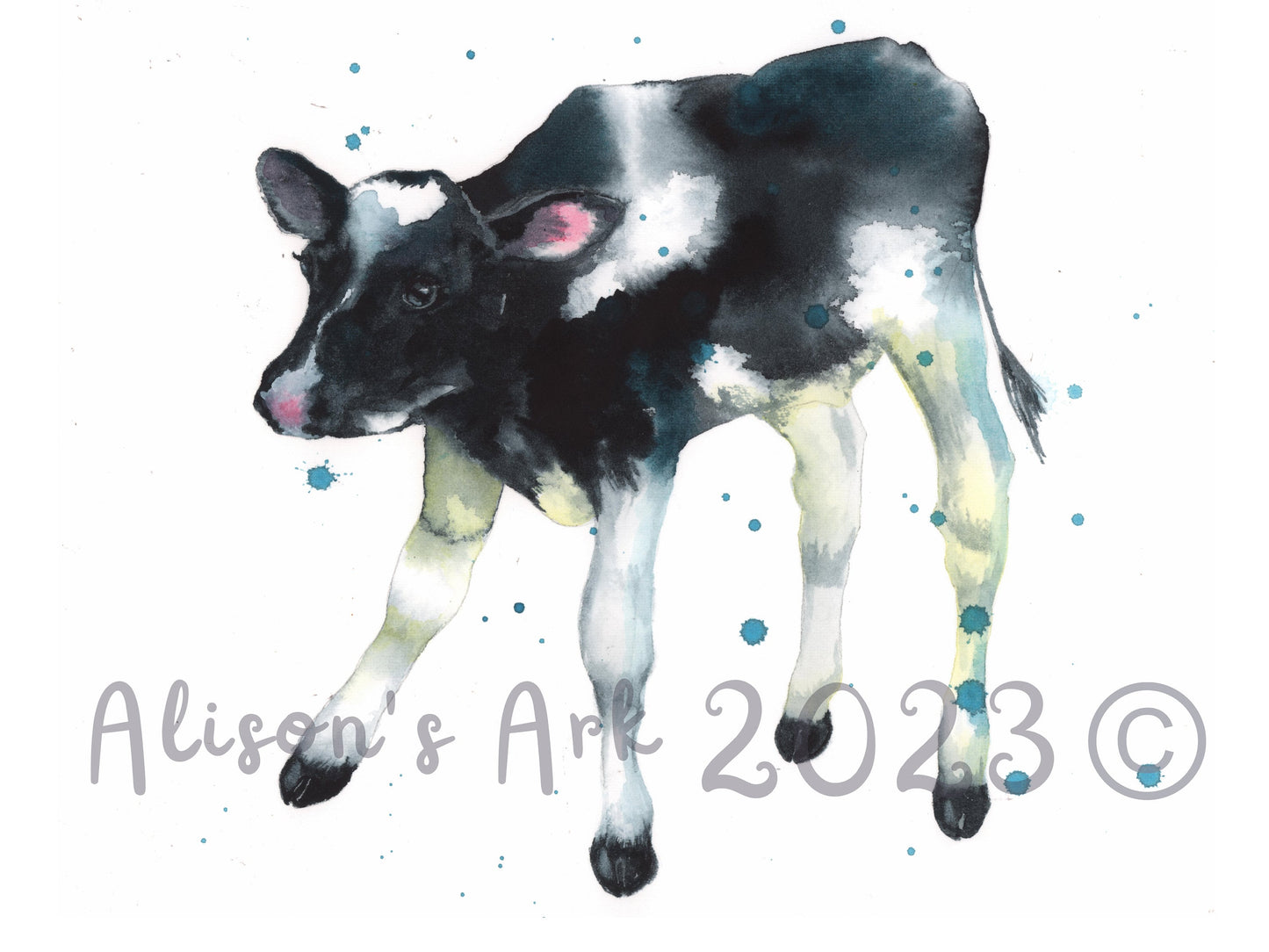 Curious Calf - giclee watercolour calf print - UK made