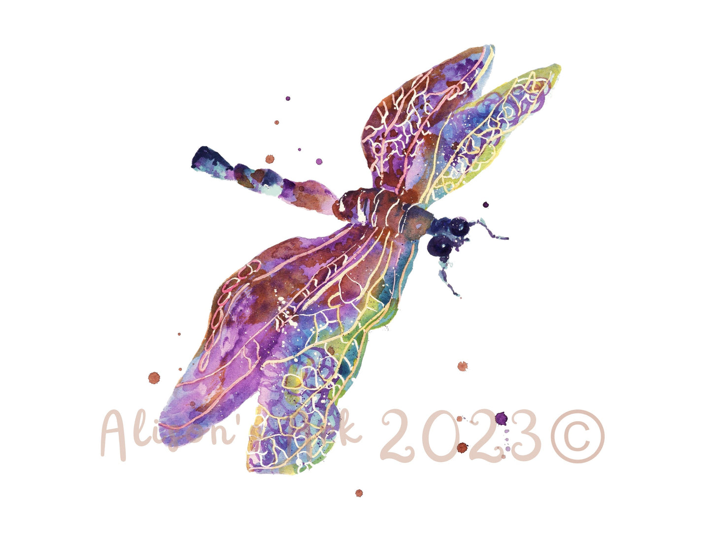 Dragonfly Drama - giclee watercolour dragonfly print - UK made - many sizes