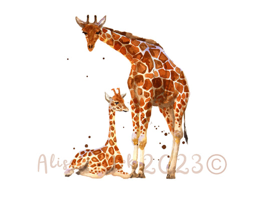 Giraffe Gentleness - giclee watercolour giraffe print - UK made - many sizes